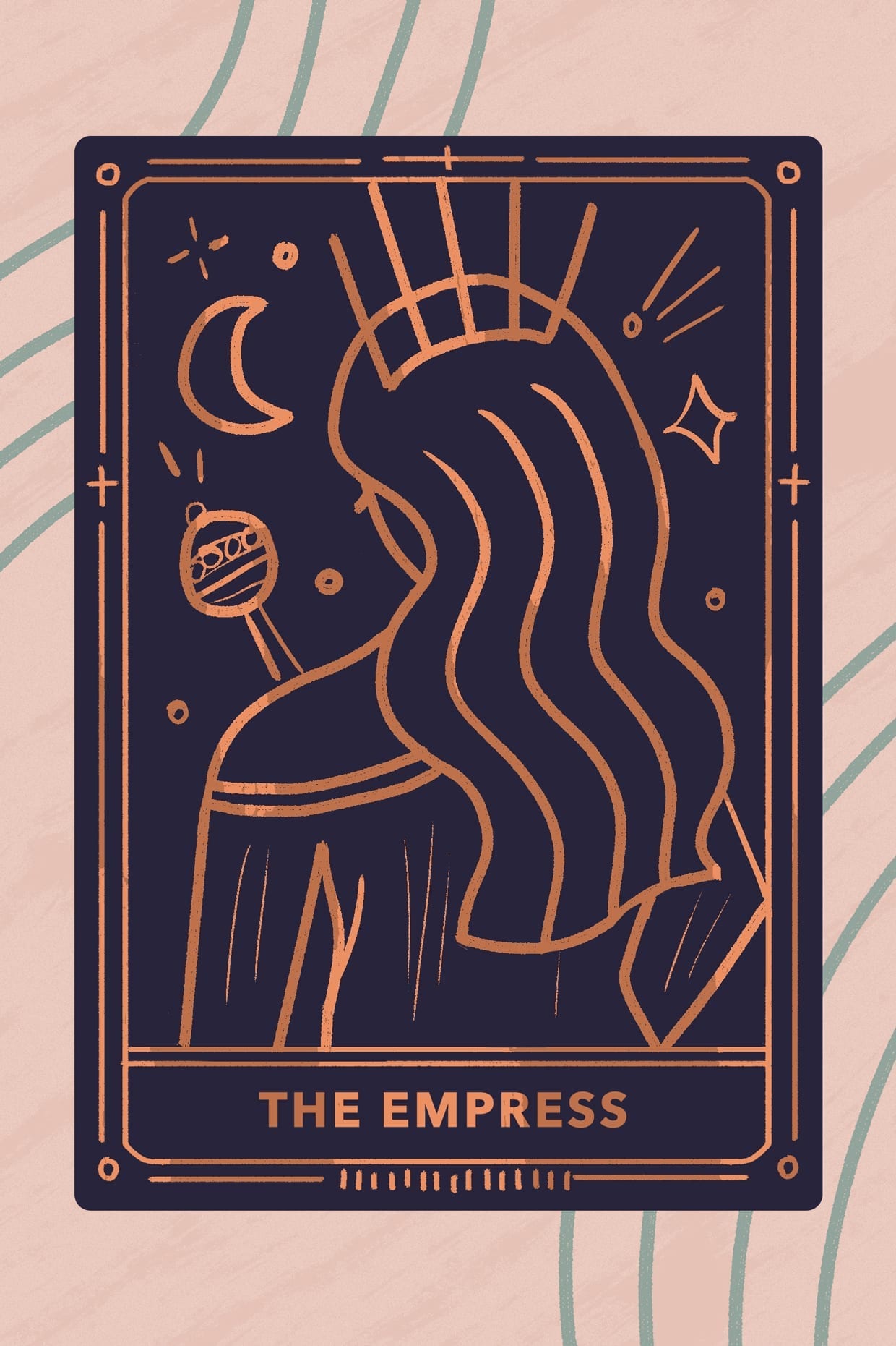 An illustration of woman from behind representing "The Empress" tarot card.