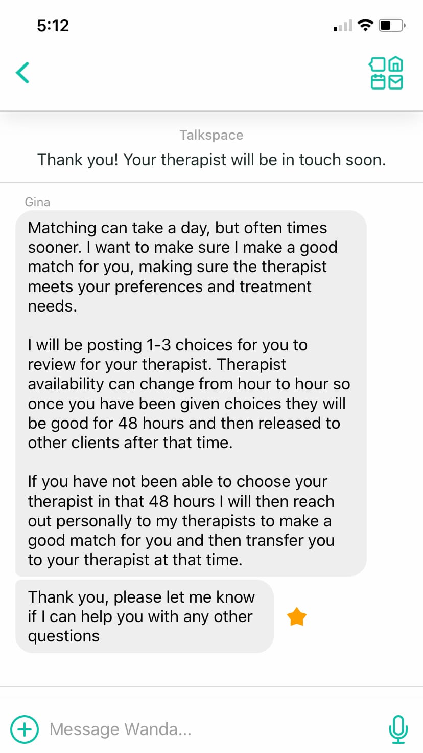 A therapy text conversation.